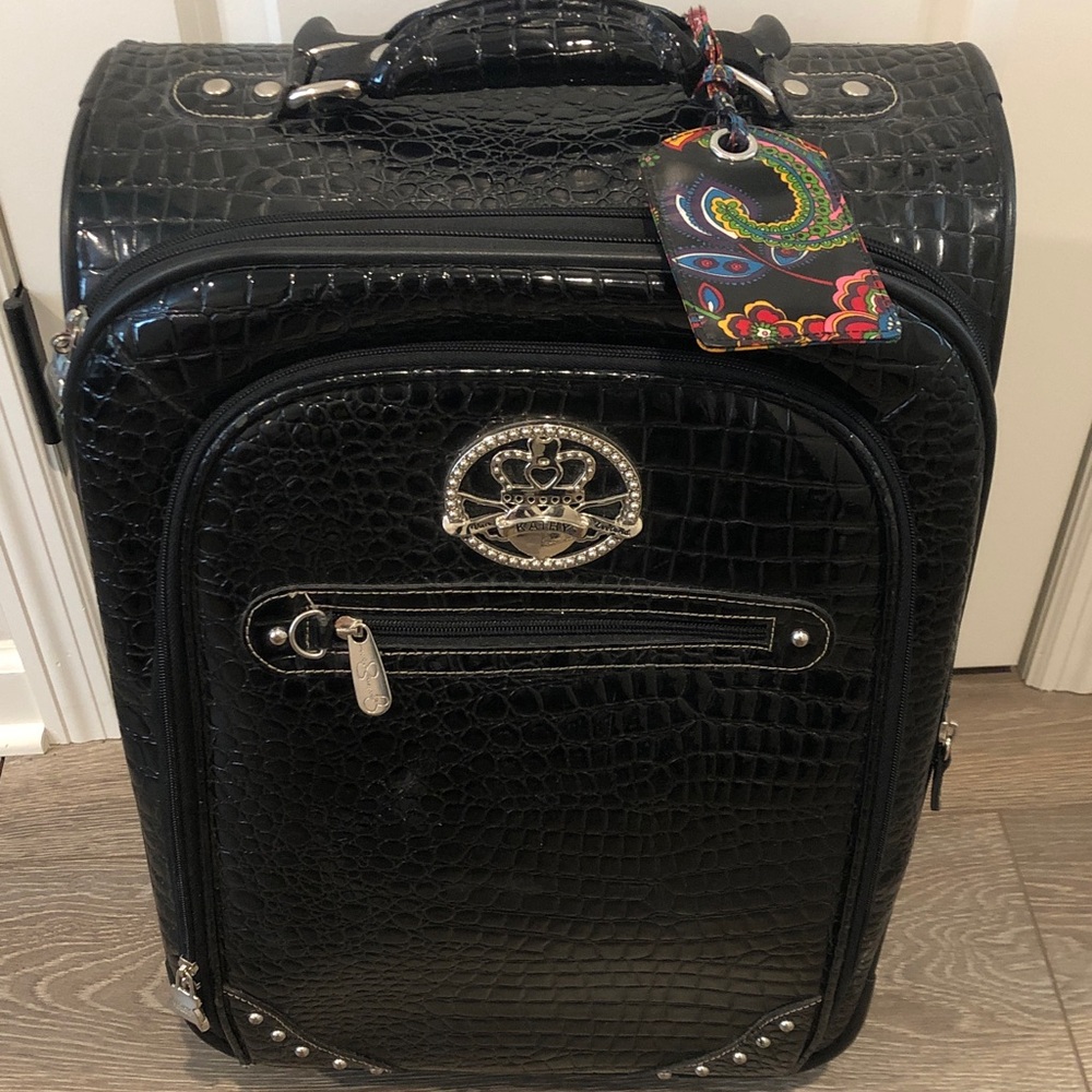 Kathy Van Zeeland Black Crocodile Embossed Rolling Suitcase Please Read